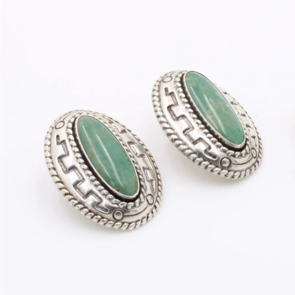 CAROLYN POLLACK * Southwest Style Gorgeous Green Turquoise Earrings - Picture 3 of 4